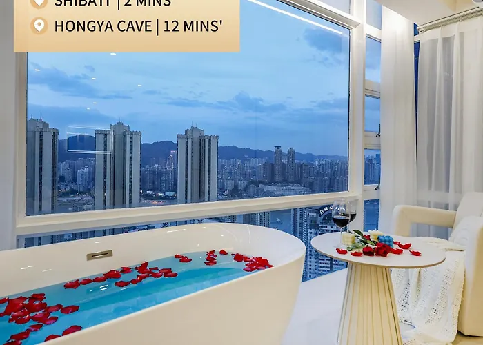 Baihong Sky View Studio With Deep Soak Tub - Jiefangbei Center